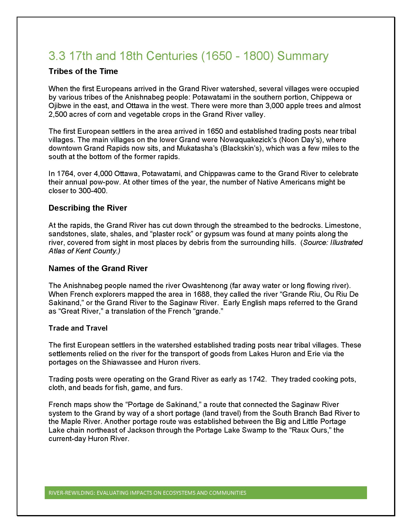 Summary of events from 1650-1800